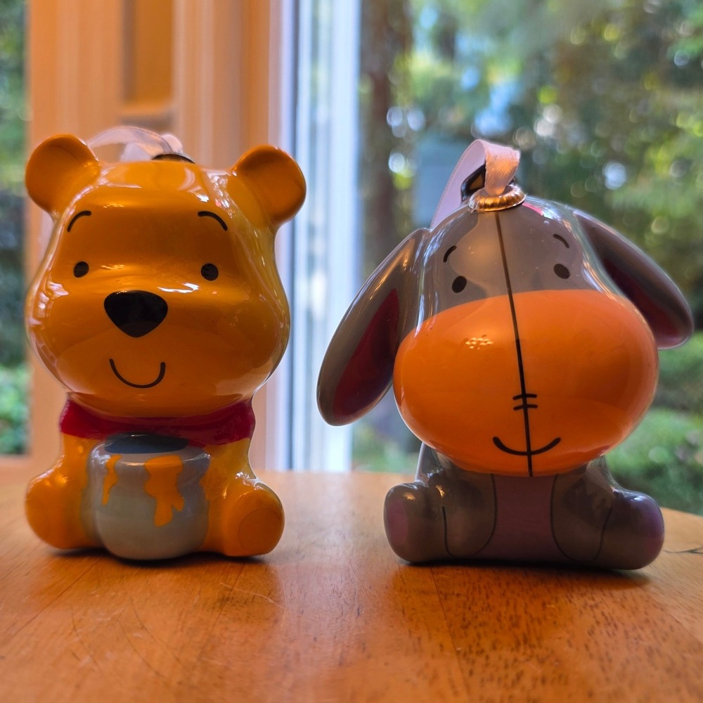 Hallmark Disney Winnie the Pooh and Eeyore Decoupage Christmas Tree Ornaments